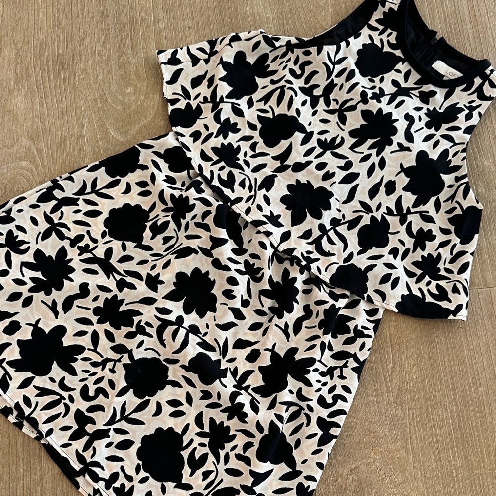 LOFT Black and Cream Floral Dress